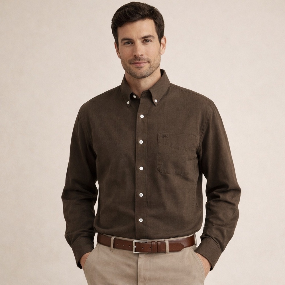 Cutter & Buck Brown Button Down Shirt Mens L Long Sleeve Preppy Golf Business